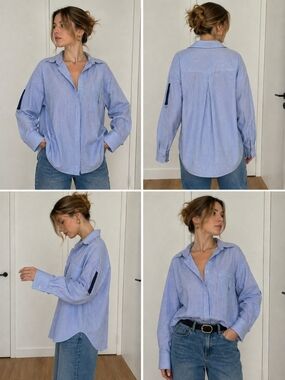 ZARA Blue & White Striped Oversized Shirt – Size M – Casual Chic